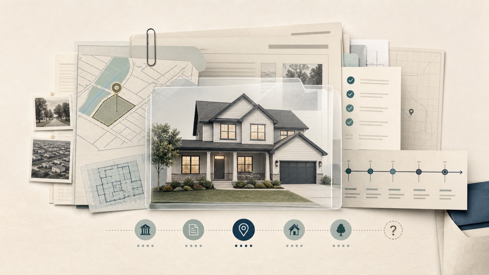Illustrated home-buyer property report with parcel maps, comparable-sale evidence, source notes, and a review timeline