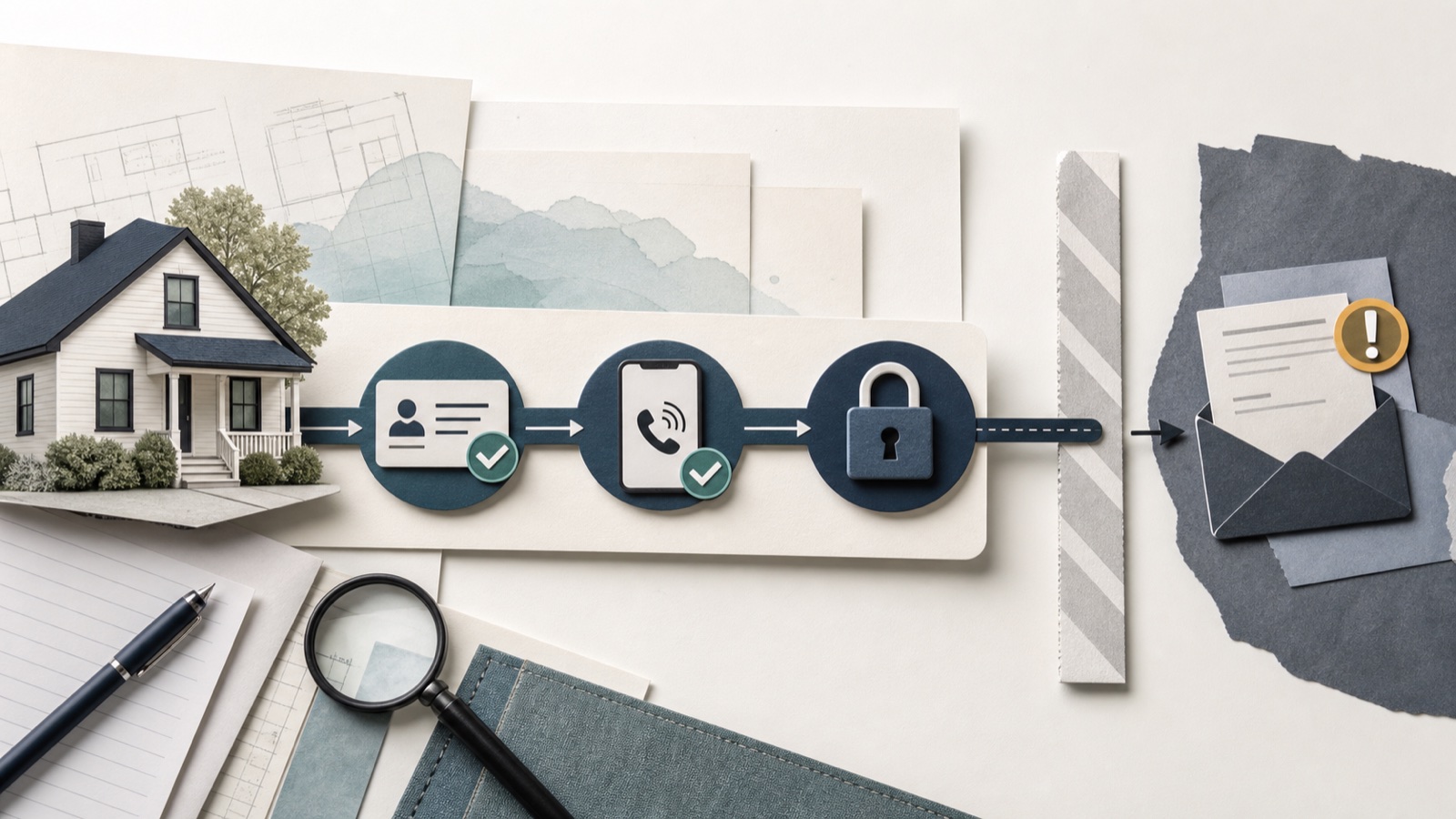 Home buyer verifying an agent, parcel record, closing contact, and wire instructions through independent sources
